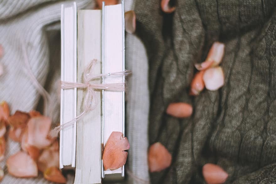 Valentine's Day, Books, Cozy Aesthetic, Rose Petals, gift, men, close-up, winter, backgrounds, one person, human hand