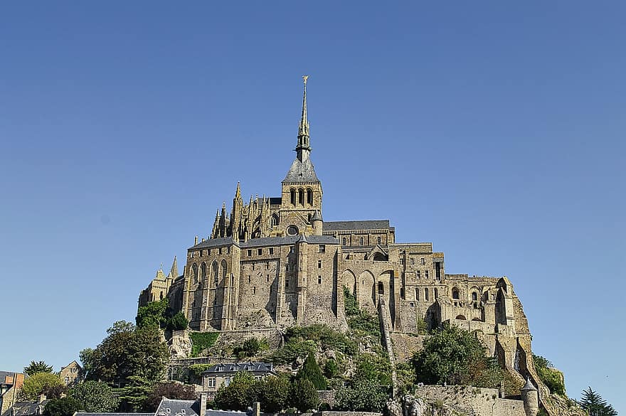 Мон Сен Мишел, абатство, архитектура, известното място, религия, християнство, история, култури, стар, външна сграда, на открито