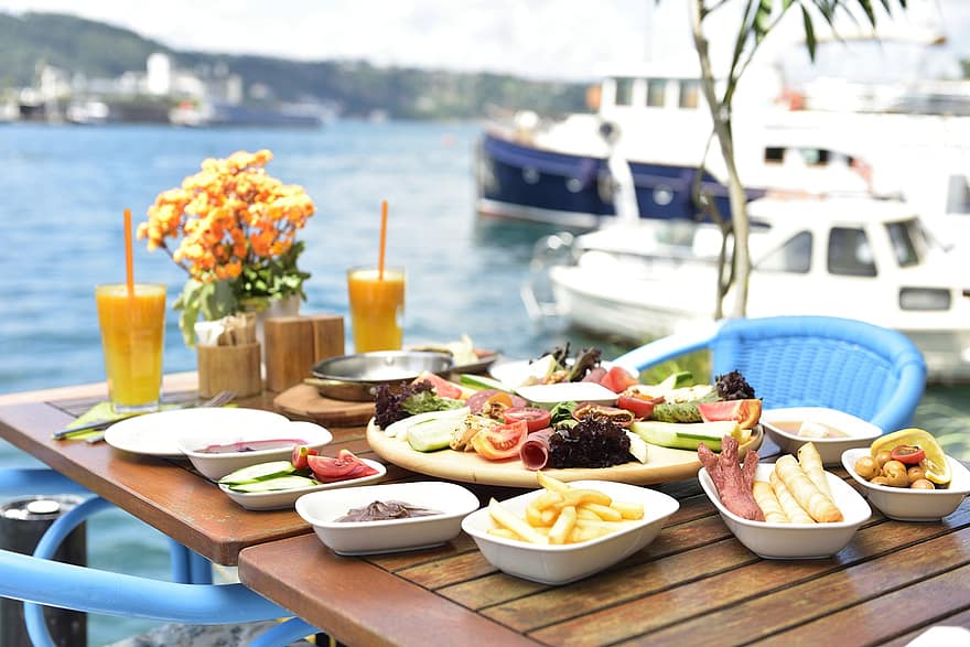 frokost, mat, kafe, istanbul, Bosporos, syltetøy, morgen, nydelig, sunn, fersk