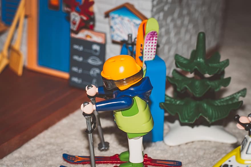 legetøj, barndom, skiløber, figur