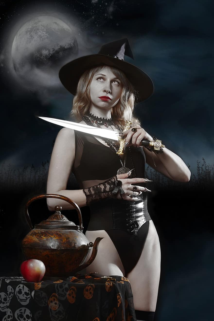 Witch, Knife, Apple, Boiler, Fantasy, Witchcraft, Halloween, Occult, Mag, Spell, Magic