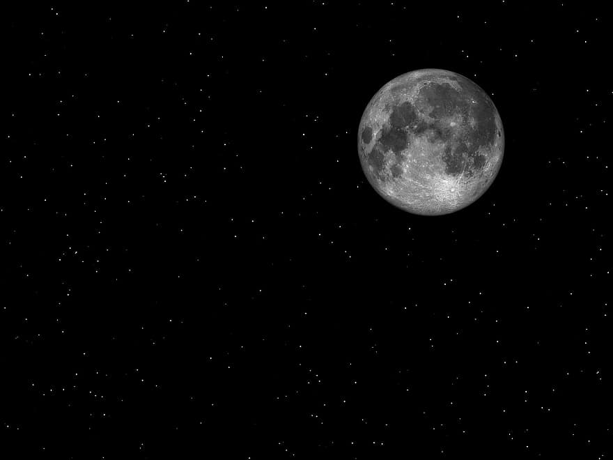 pilnmēness, nakts debesis, zvaigzne, mēness, mēness gaisma, tumšs, naktī, krēsla