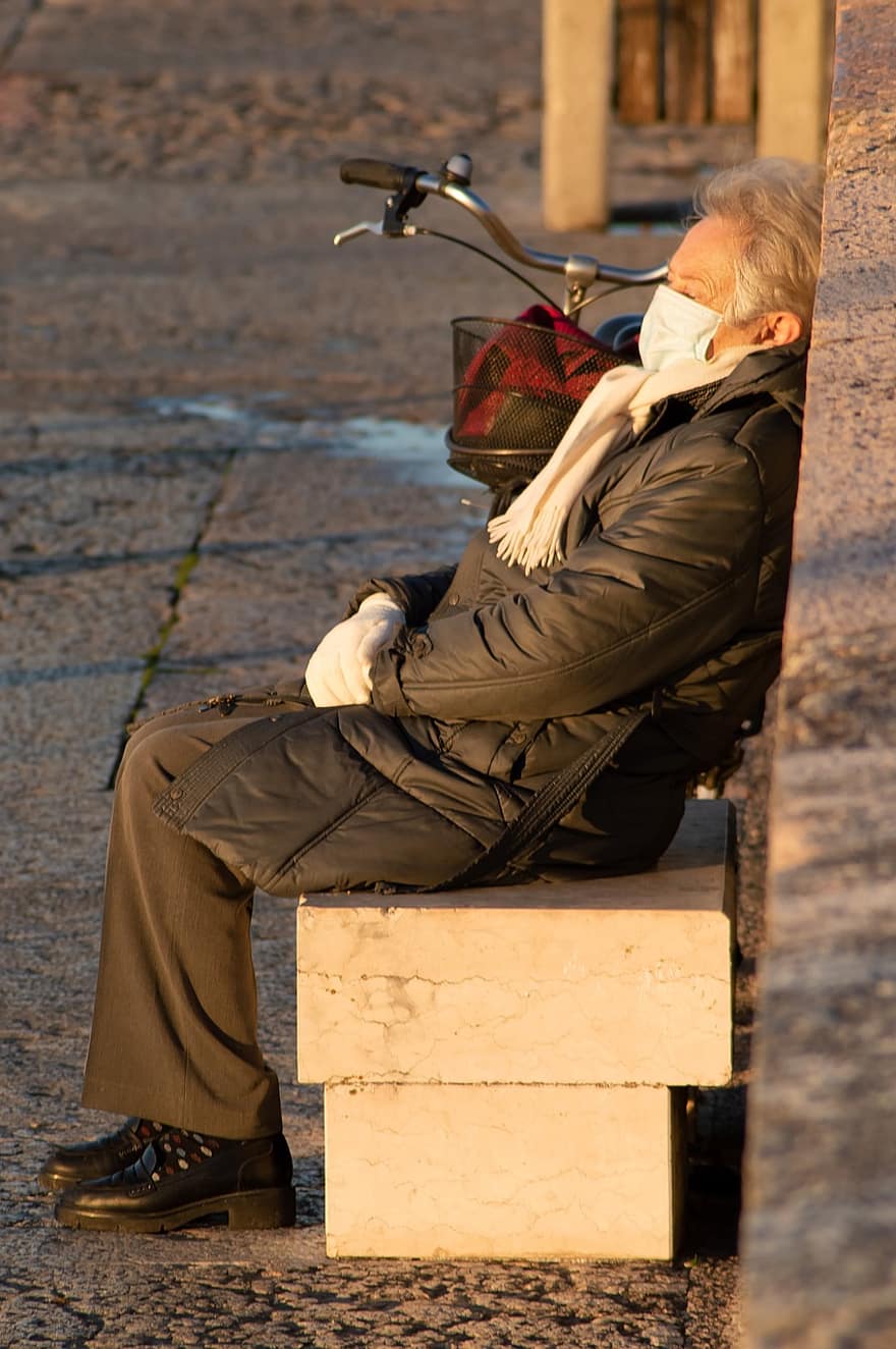 Old Woman, Face Mask, Bench, Thinking, Sitting, Meditation, Alone, Loneliness, Relaxation, Elderly, Senior