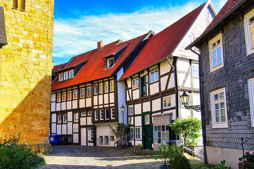 Gütersloh, clădiri, arhitectură, Germania, grindă cu zăbrele, case cu semilunghi