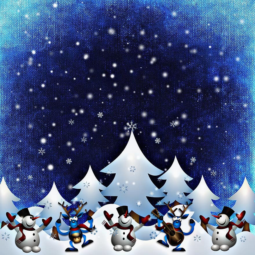 talvi-, näkymä, hauska, lumiukko, hirvi, lumi