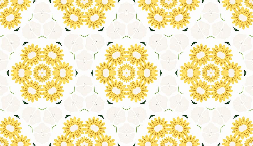 Background, Abstract, Pattern, Yellow, Flower, Floral, Geometric, Decorative, Tile, Design