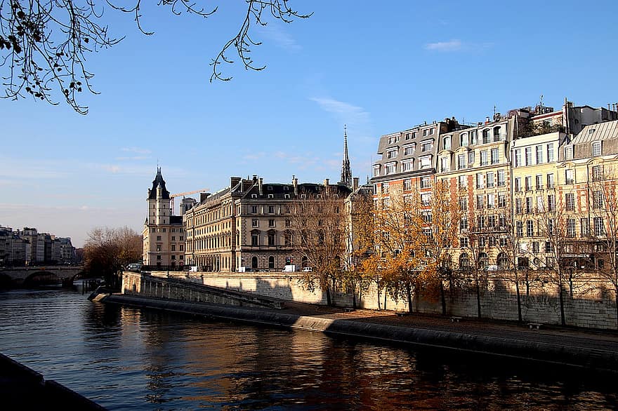 Paris, Frankrig, monumenter, tidligere, arv, flod, vod, bygninger, efterår, efterårets lys