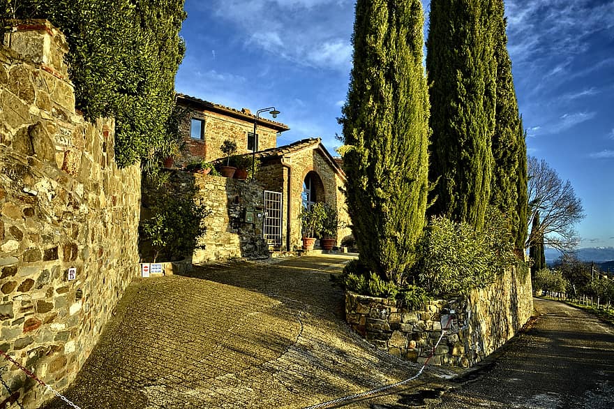 Флоренция, вила, Тоскана, Италия, Via Delle Tavarnuzze, архитектура, дърво, лято, пътуване, култури, селска сцена