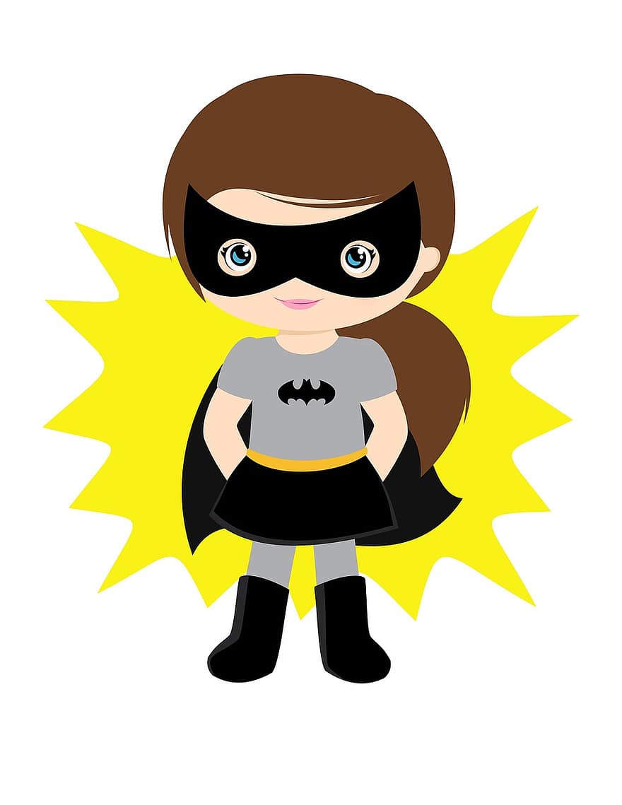 Batgirl, момиче, супер, супергерой, герой, мощност, костюм, женски пол, дете, сила, щастлив