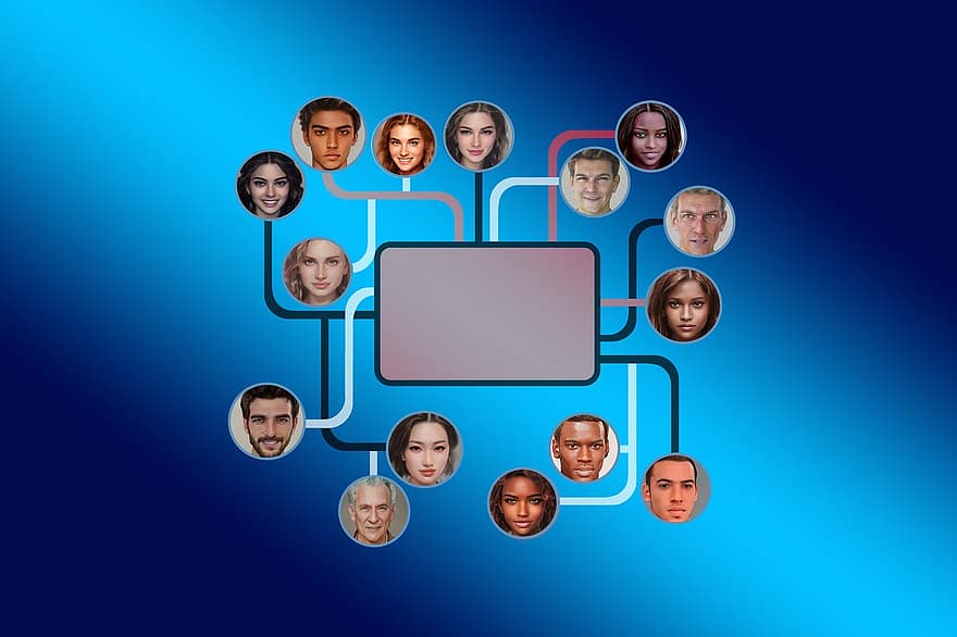 video chat, hálózat, emberek, arcok, csoport, közlés, közösségi média, hálózatba, videó konferencia, online, csapat