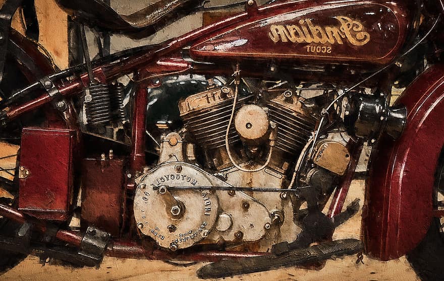 motociklu, indiānis, vecs, vintage, oldtimer