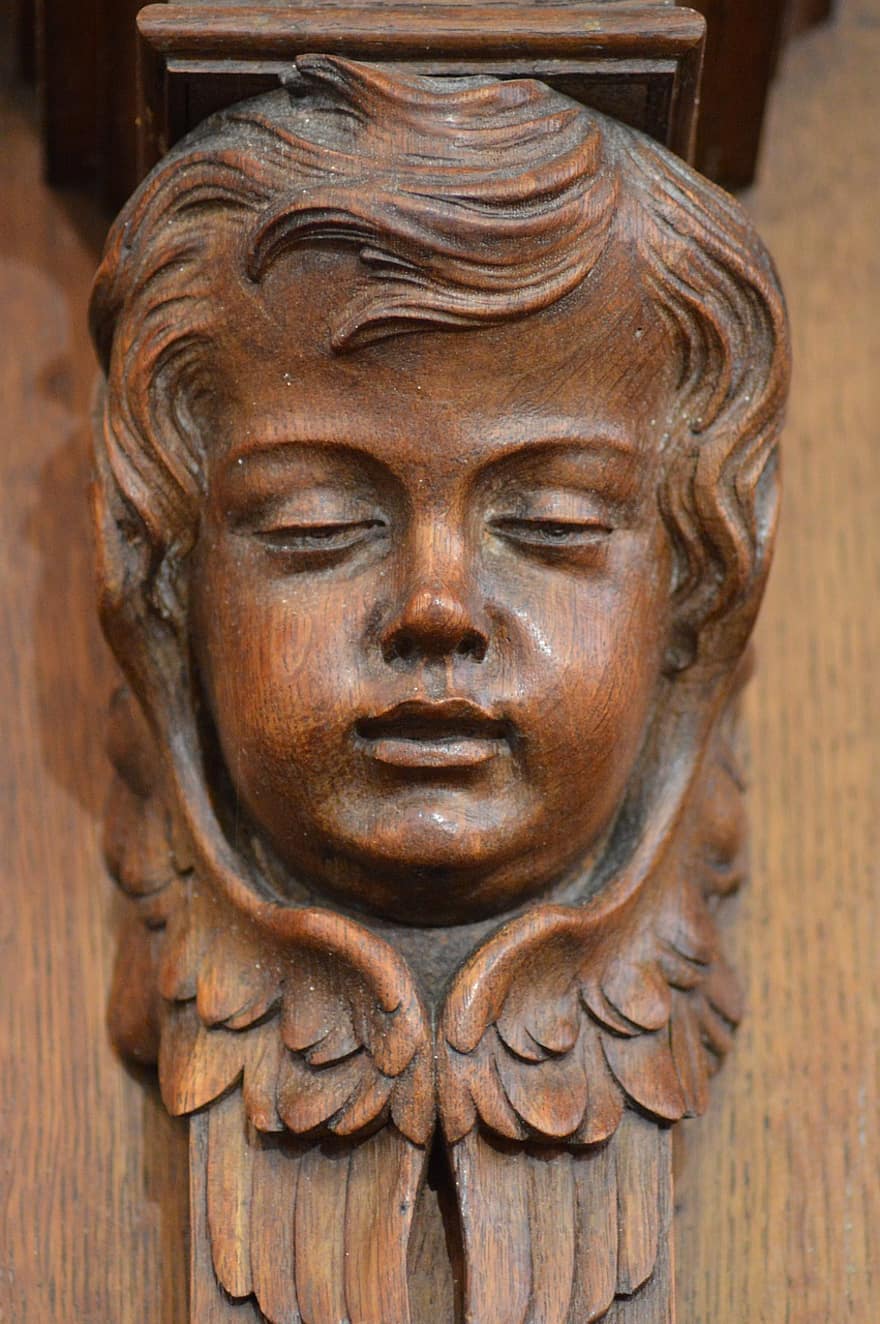 Angel, Wood Carving, Church, Child, Cherub, Sculpture, Carving, religion, wood, christianity, statue