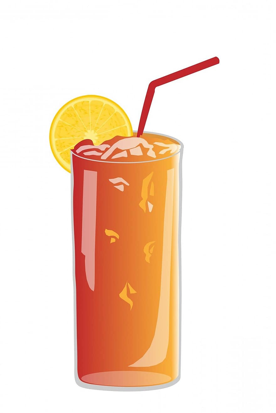 glas, orange, Juice, Appelsinjuice, Glas appelsinjuice, frugt, skive, strå, isterninger, is, forfriskende