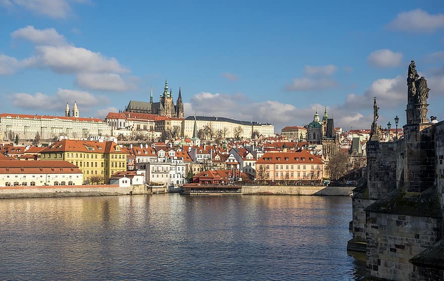 Praha, jembatan Charles, ibu Kota, Republik Ceko, Moldova, Katedral st vitus, Katedral, Kastil Praha, eropa, vlatva, tempat terkenal