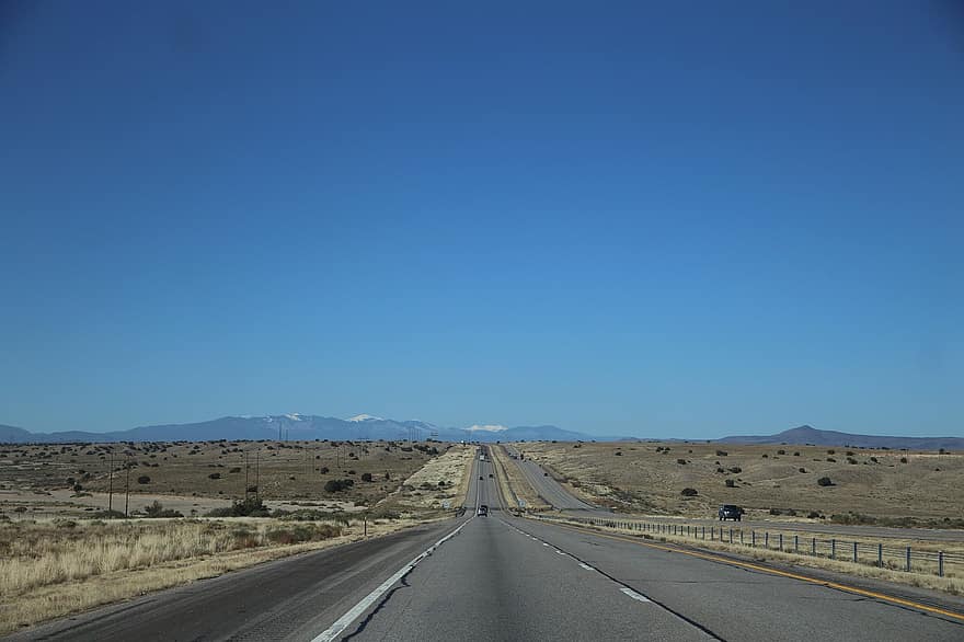 carretera, camp, cel, muntanyes, horitzó, paviment, asfalt, paisatge