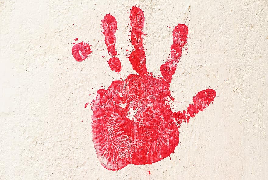 mão, Mão na parede, mão vermelha, parede