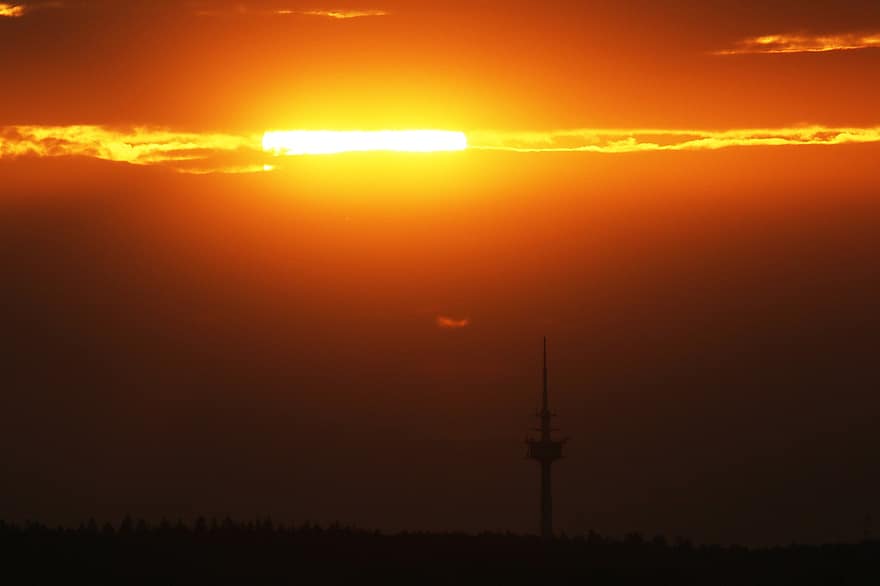 solnedgang, Schönbuch, Abendstimmung, tv-tårn, himmel, skyer, atmosfærisk