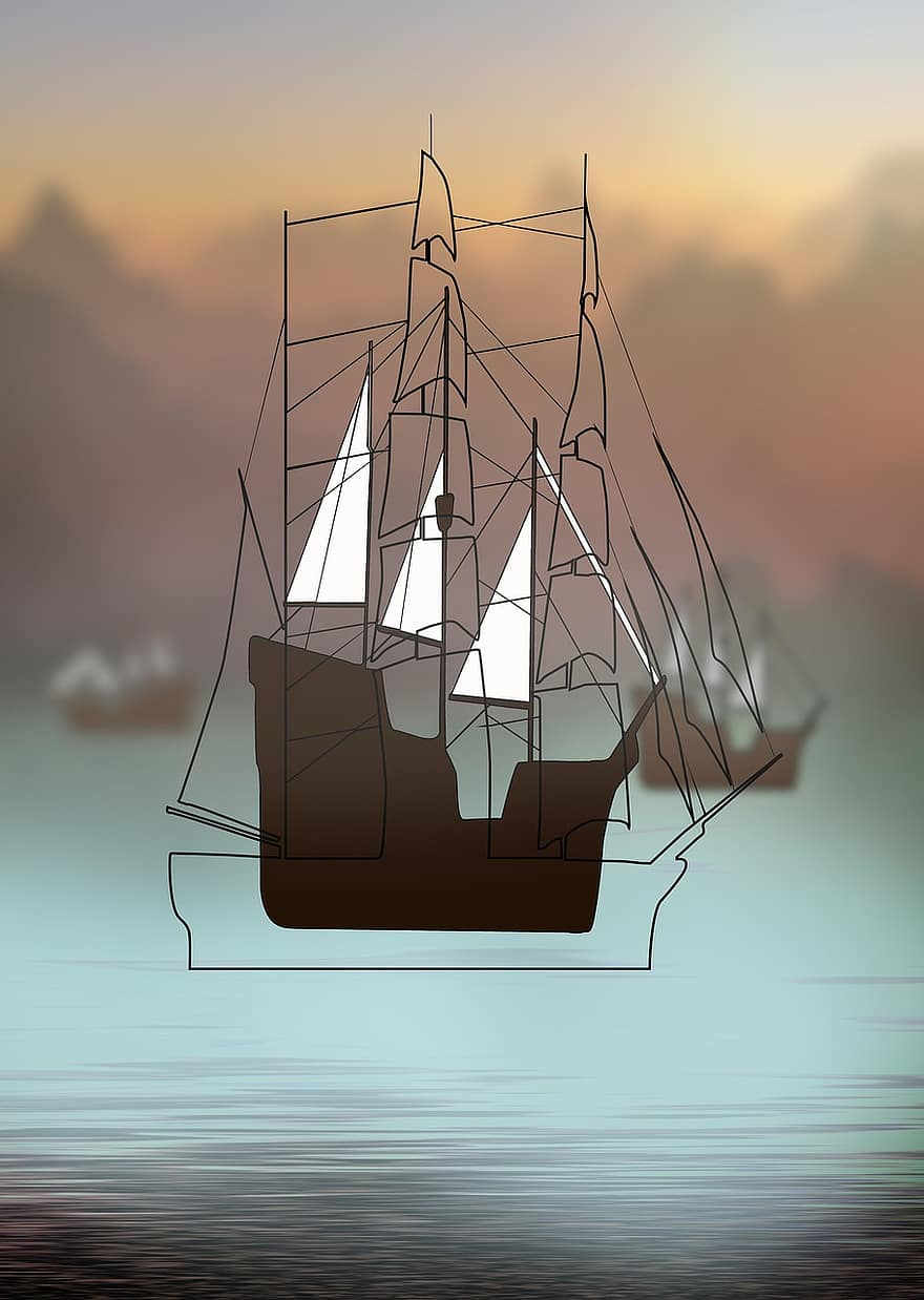 изкуство, вода, кораб, призрак