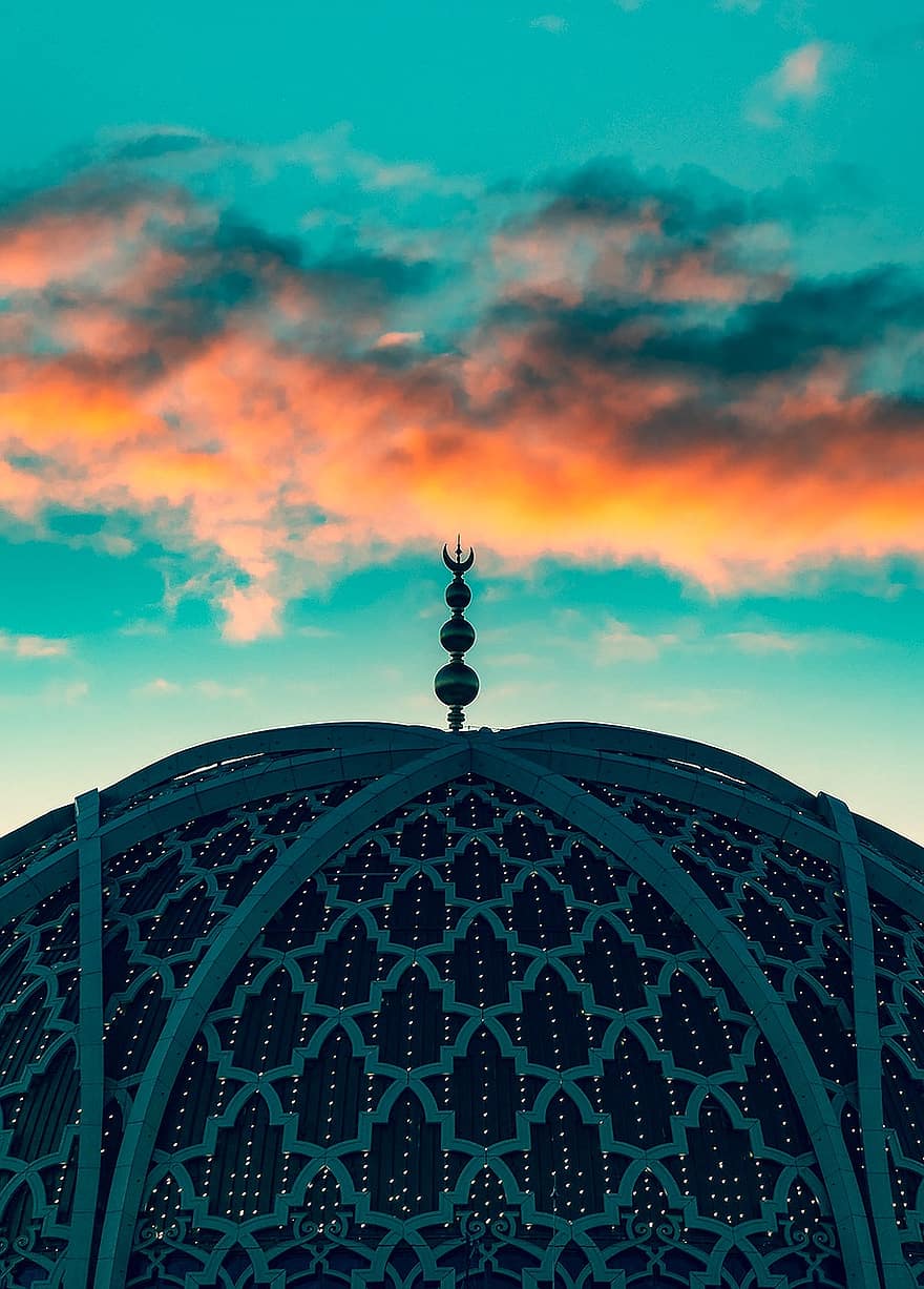 moské, bygning, tinning, kuppel, arkitektur, himmel, solnedgang