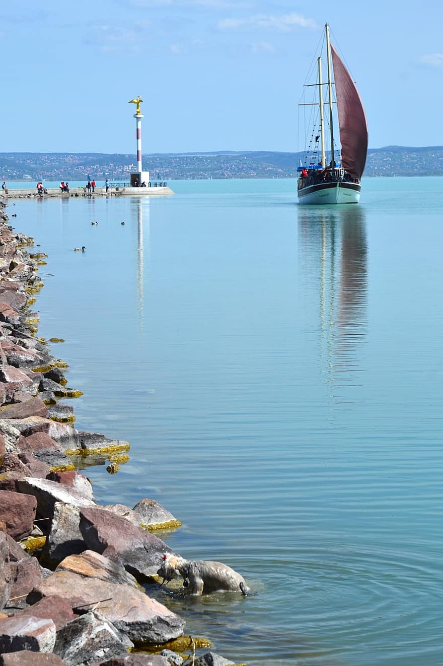 molo, porta, lago, andare in barca, Lago Balaton, Somogy, acqua