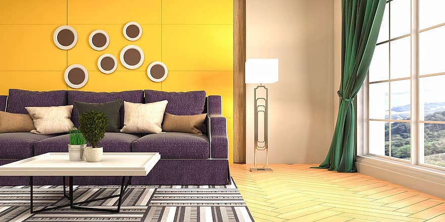sala de estar, design de interiores, 3D renderizado, Renderização em 3d, decoração, mobília, apartamento, casa, à moda, contemporâneo