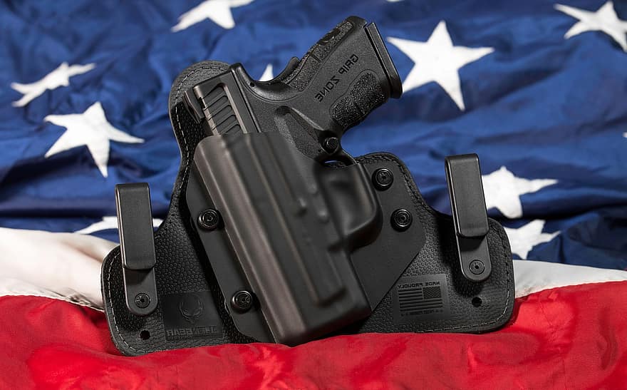 пистолет, Соединенные Штаты Америки, вторая поправка, скрытое ношение, американский флаг, CCW, оружие, огнестрельное оружие, защита, безопасность, Америка