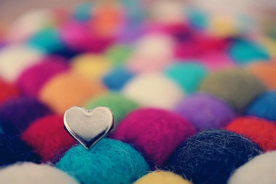 cœur, amour, artisanat, Contexte, multi couleur, art, cadeau, multicolore, se sentait, Boules de feutre, la laine