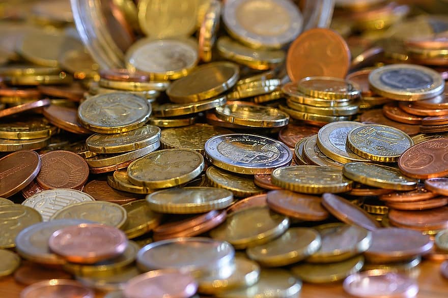 монети, євро, валюта, готівкою, цент, фінанси, багатство, впритул, металеві, розмінна монета, блискучий