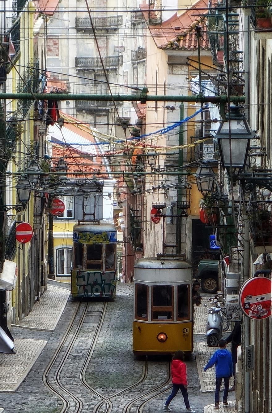 tramvaj, výtah, město, Zatáhněte za lano, Portugalsko, městský život, architektura, přeprava, panoráma města, lanovka, kultur