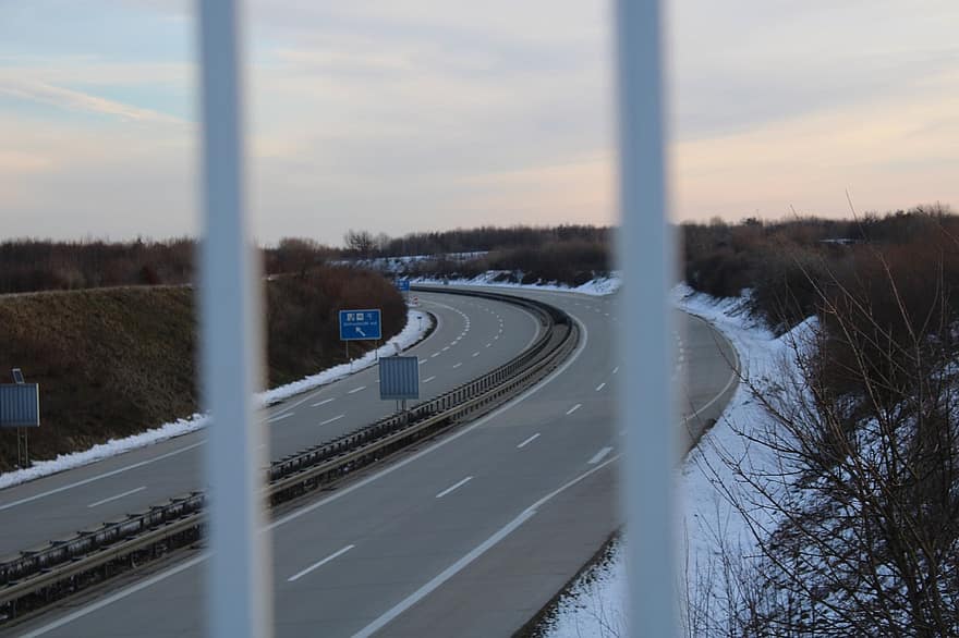шоссе, Германия, зима, пустая дорога, Дорога