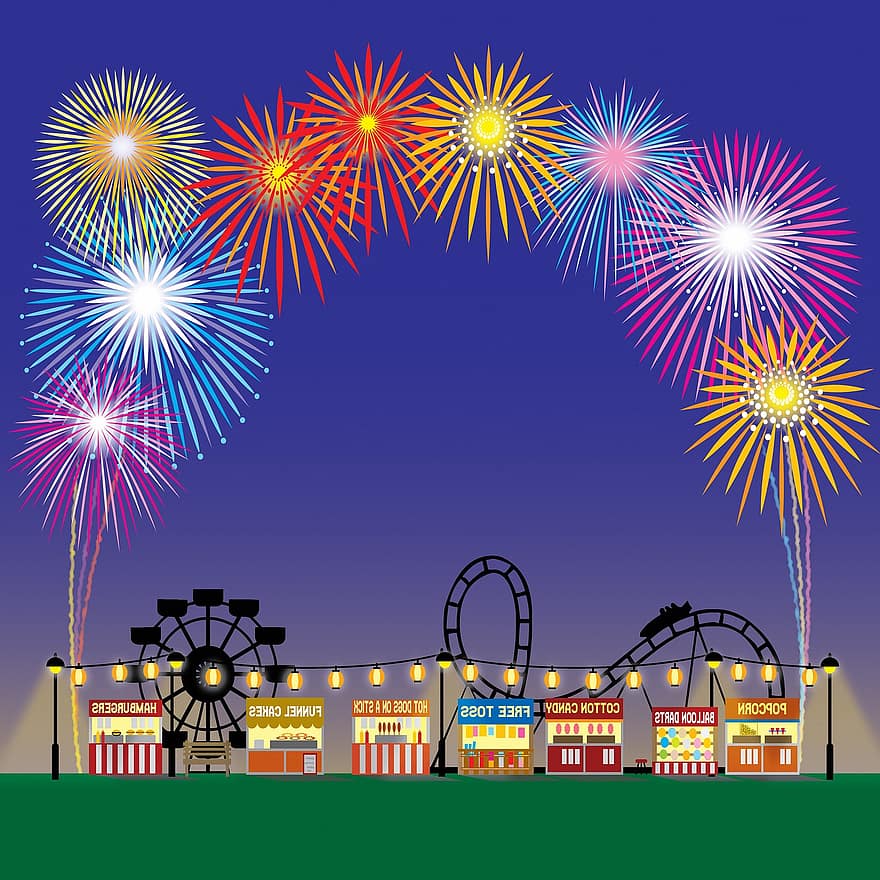 Fair Background, Amusement Park, Booth, Fireworks, Carnival, Rides, Attraction, Show, Celebration, Family, Fair