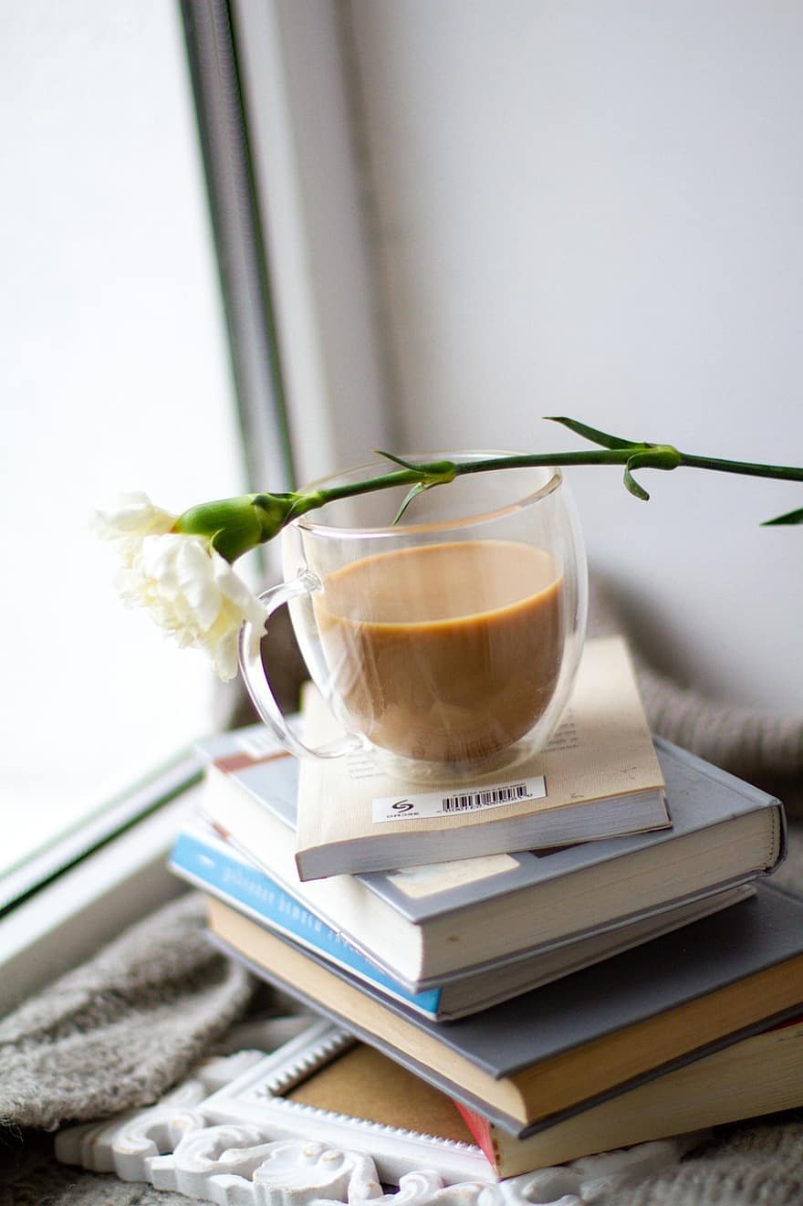 Drink, Coffee, Flower, Beverage, Caffeine, Cup, Mug, book, table, education, literature