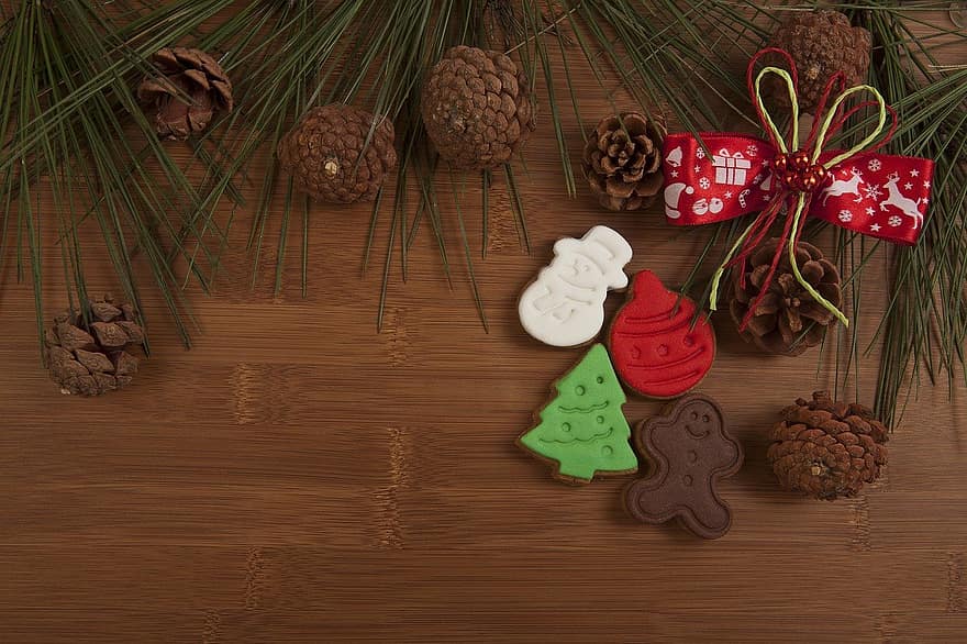 쿠키, 단, 솔방울, 소나무, 새해, 휴일, 장난, 선물, 장식, 배경, 축하