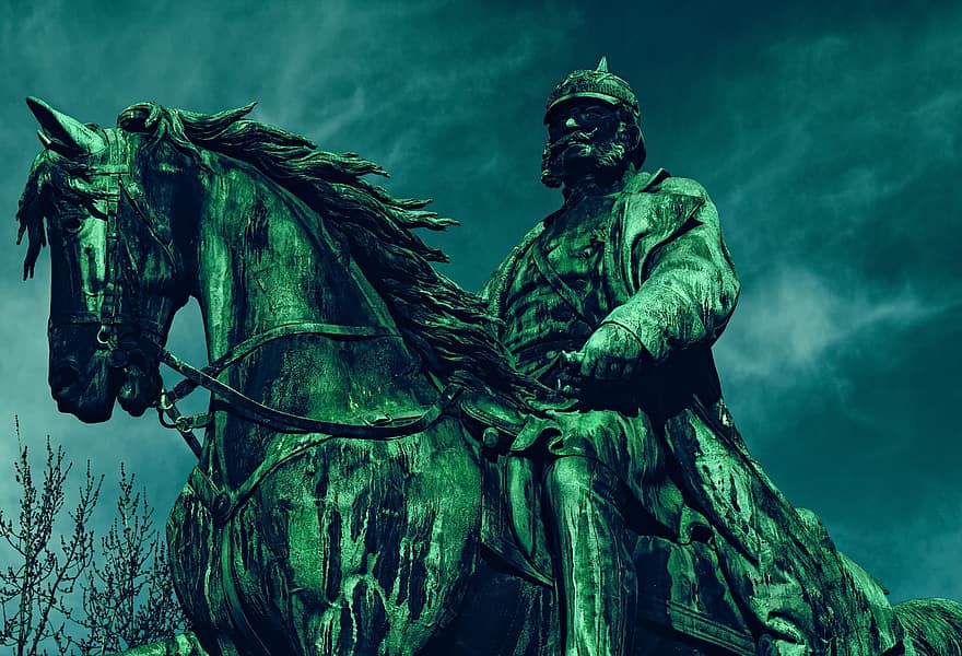 estatua, escultura, Monumento, Kaiser Wilhelm, resumen, Art º, cultura, historia, emperador, caballo, ecuestre