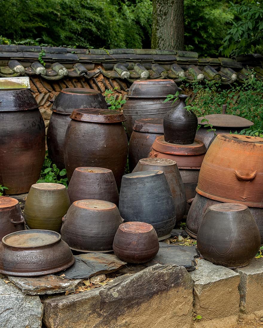 koreansk, kasseroller, kimchi, Leire potter, Kimchi Potter, keramikk, tradisjonell, tradisjoner, kultur, landsby, Seoul