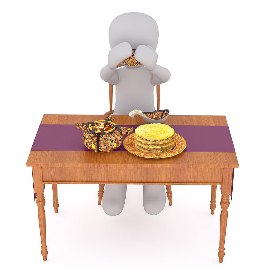 Essen, Tabelle, gedeckter Tisch, Dienen, Snack, Brot, Lebensmittel, weißer Mann, 3D-Modell, isoliert, 3d