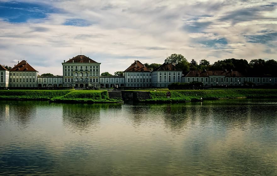 arkitektur, palads, sø, vand, milepæl, turistattraktion, bygning, historisk, nymphenburg palads, München, bayern