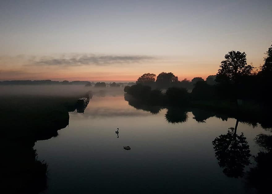 река, Восход, отражение, рассвет, Темза, Англия