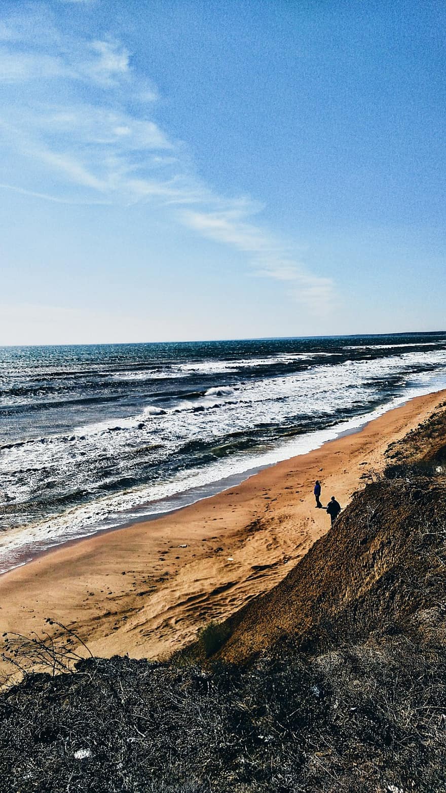 de praia, costa, mar, horizonte, Beira Mar, litoral, penhasco, oceano, ondas, céu, nuvens