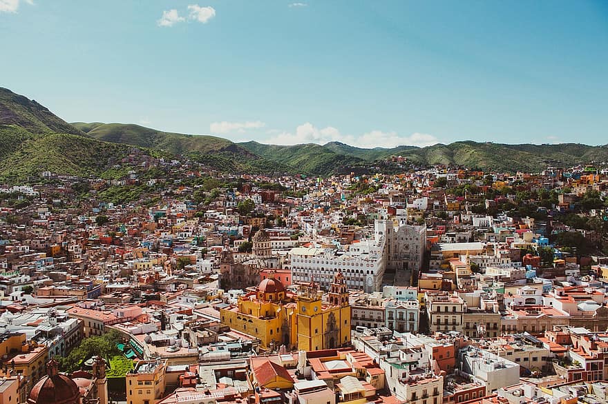 Guanajuato, kaupunki, rakennukset, vuoret, panoraama, historiallinen, talot, matkailu, matkakohde, näkymä, kaupunki-