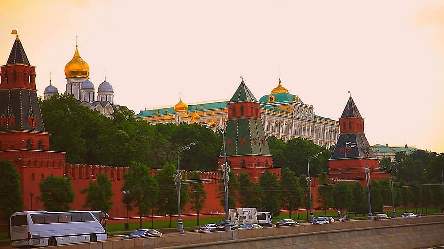 موسكو ، الكرملين ، غروب الشمس ، مدينة ، روسيا ، هندسة معمارية ، مكان مشهور ، النصرانية ، الثقافات ، التاريخ ، دين