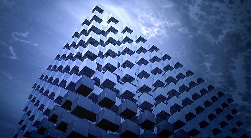 Cube, Cubes, Architecture, Abstract, Geometry, Sky, Light, Metallic, 3d