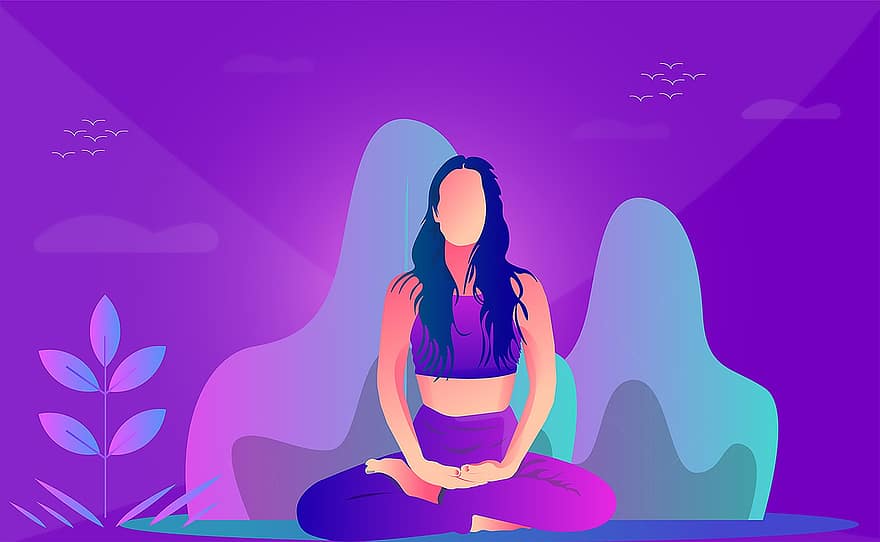 vrouw, yoga, meditatie, meisje, zomer, geestelijk