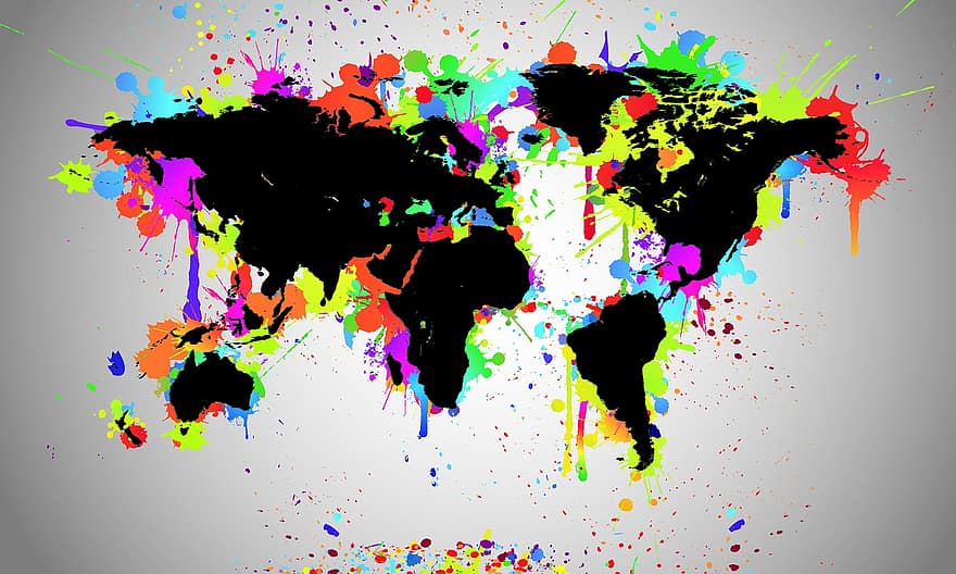 世界、地図、黒