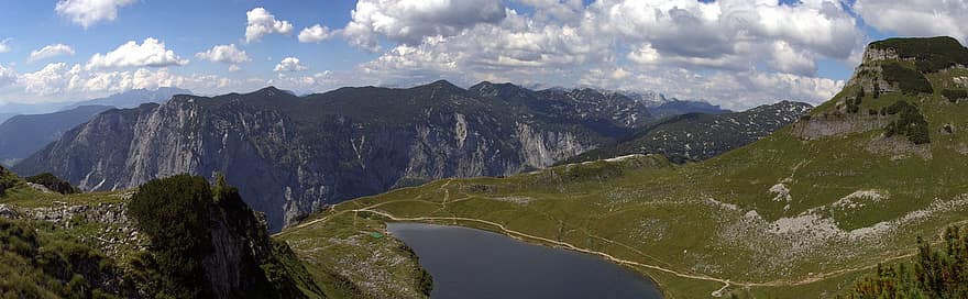 vuoret, Kuolleet vuoret, panoraama, Altausseeland, Altaussee, Salzkammergut, Itävalta, Steiermark, Häviäjän reikä, vuori, vuorenhuippu