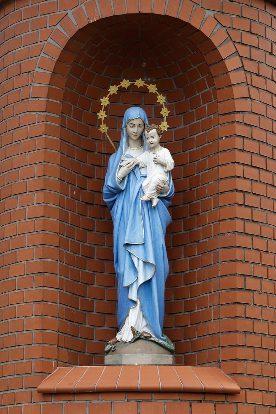 скулптура, мистик, църква, религия, жена, бебе, Дева Мария