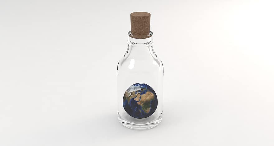 колба, бутилка, свят, земно кълбо, вътре, малък, миниатюрен, медицина, оборудване, експеримент, лаборатория
