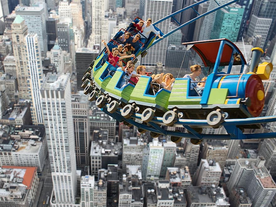 롤러 코스터, 뉴욕, 매우 높음, 높이에 대한 두려움이 없다., 무서움, 높이에 대한 두려움, 장난