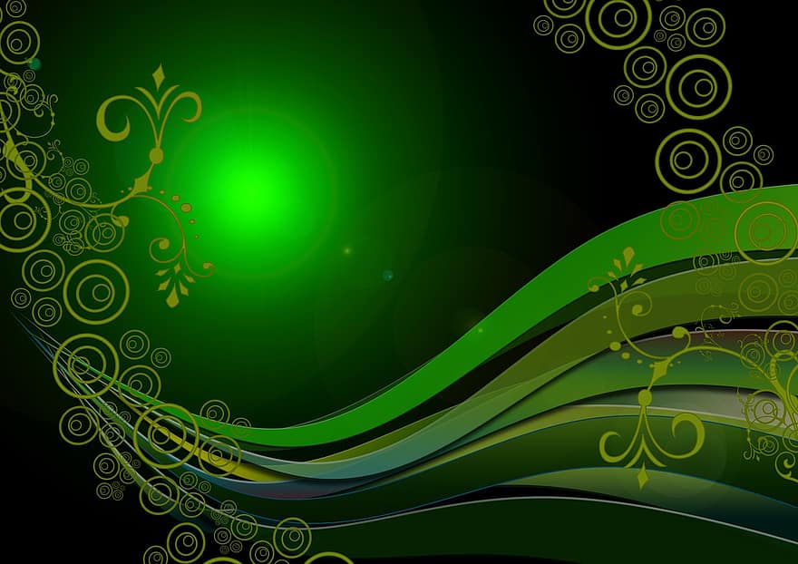 fondo, verde, textura, resumen, fractales, modelo, líneas, ola, movimiento, oscilación, rotación