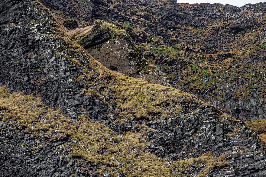 Islande, les montagnes, la nature, paysage, Contexte, mousse, Montagne, herbe, Roche, falaise, été